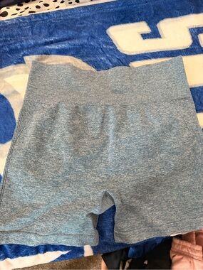 Heathered Light Blue black and grey High-Waist Seamless Shorts